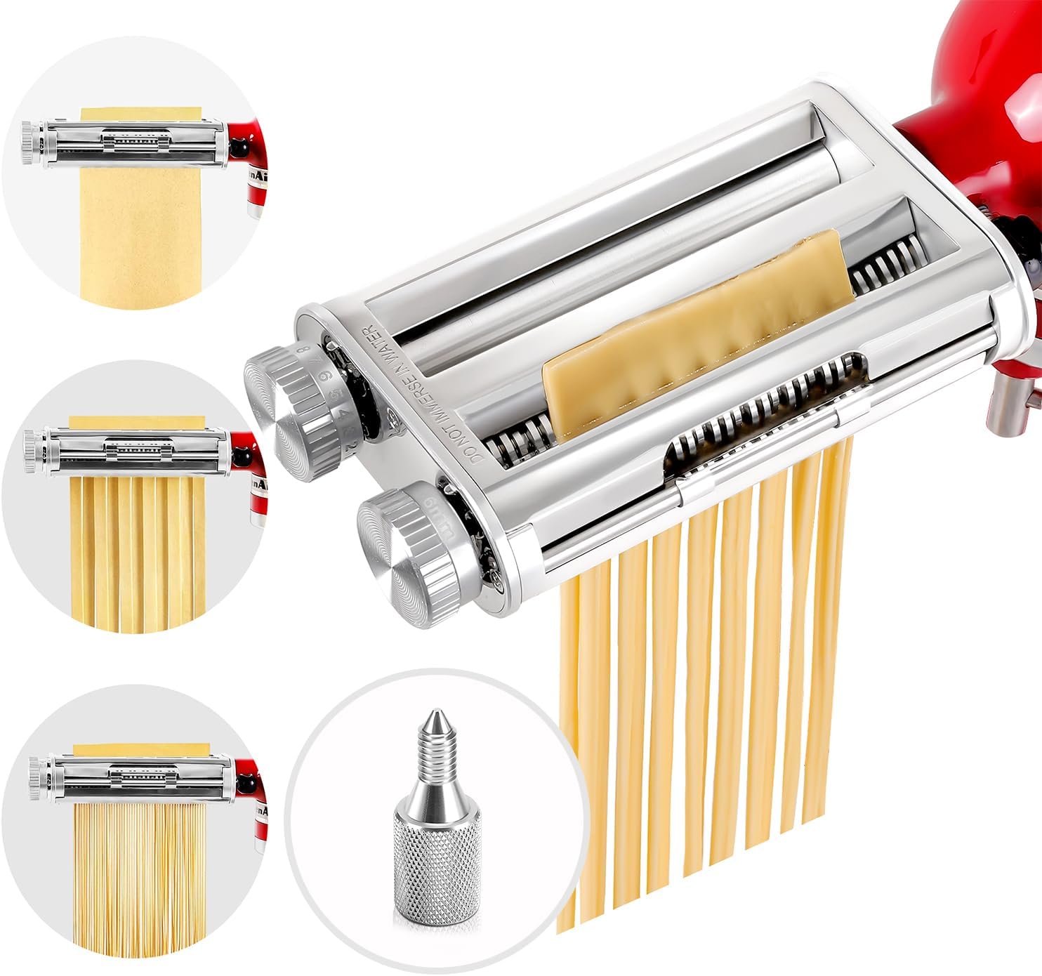 Kitchenaid Mixer Hand Mixer - キッチンエイドミキサー3-in-1パスタローラーカッターアタッチメント、スパゲッティ＆フェットチーネブレード、8段階の厚さ調整、耐久性のある金属構造