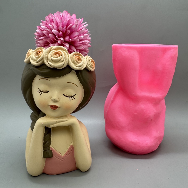 Potsticker Mold - かわいい女の子の形をした花瓶のシリコン型。石膏、レジン、コンクリートを使って、リビングやバルコニーの装飾品を作るのに使用できます。