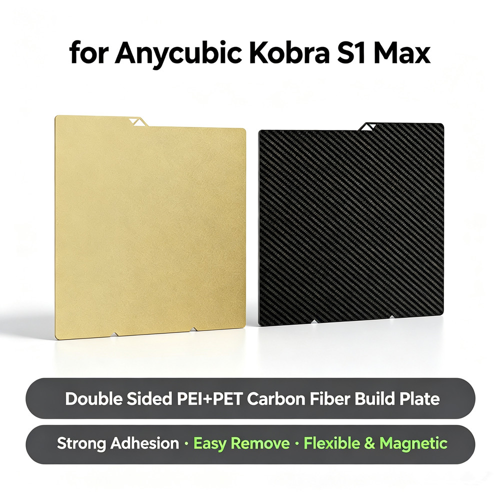 Crepe Pan Carbon - Anycubic Kobra S1 Max用ビルドプレートアップグレード、滑らかな質感のPEI PETカーボンファイバーS1 Maxビルドプレート、両面印刷ベッド
