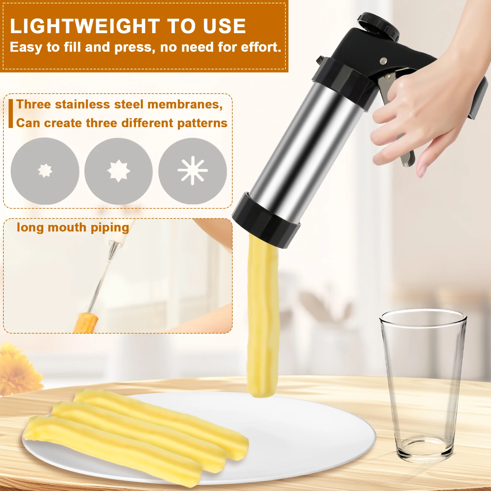 チュロス製造機、クッキー型抜き、ステンレス製ケーキクリームデ - Churros Maker Gun のレビューと価格